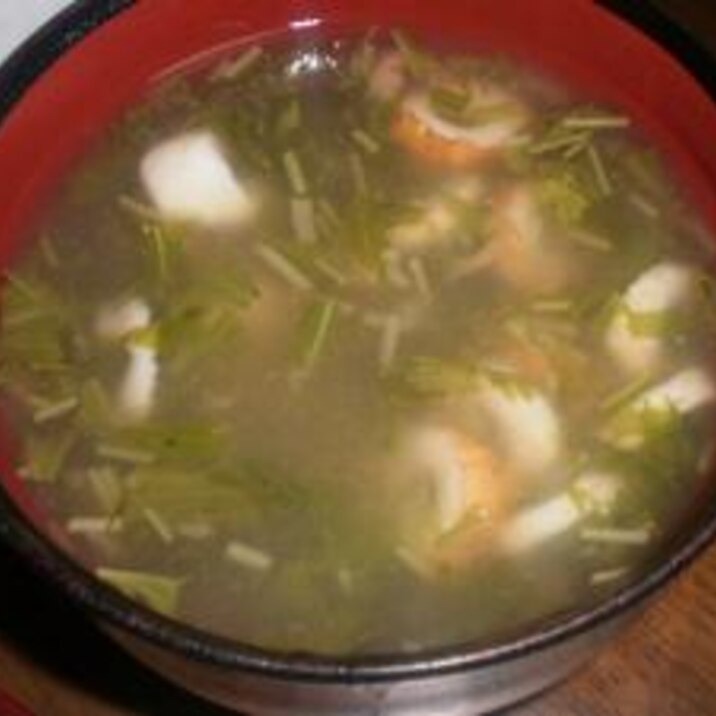 とろ～り冷やして♪水菜と竹輪の和風梅スープ